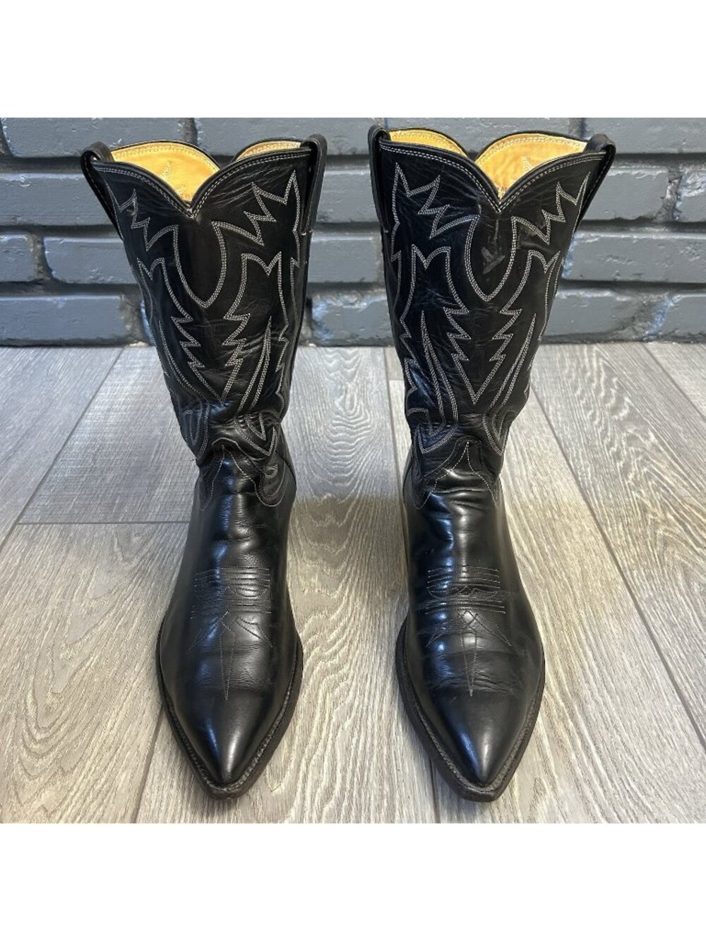 Justin Vintage Pointed Toe Black Western Cowboy Boots Mens 11.5 D